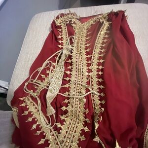 Red and Gold Embellished Eid Abaya